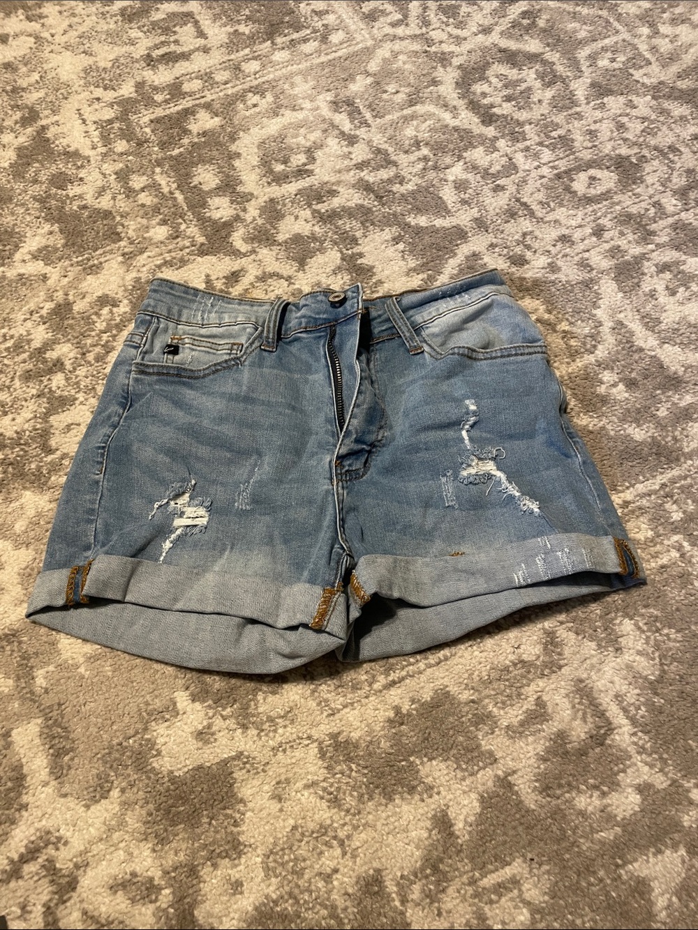 KanCan Light Blue Distressed Rolled Hem Jean Shorts